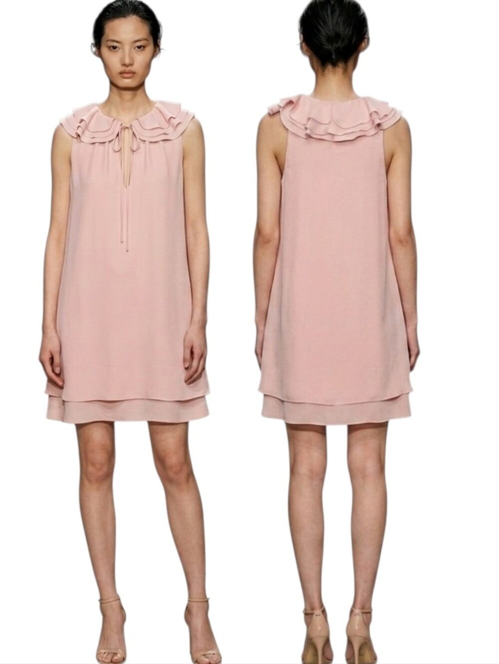 AMANDA UPRICHARD "Belle" Pink Ruffle Shift Dress - Size S